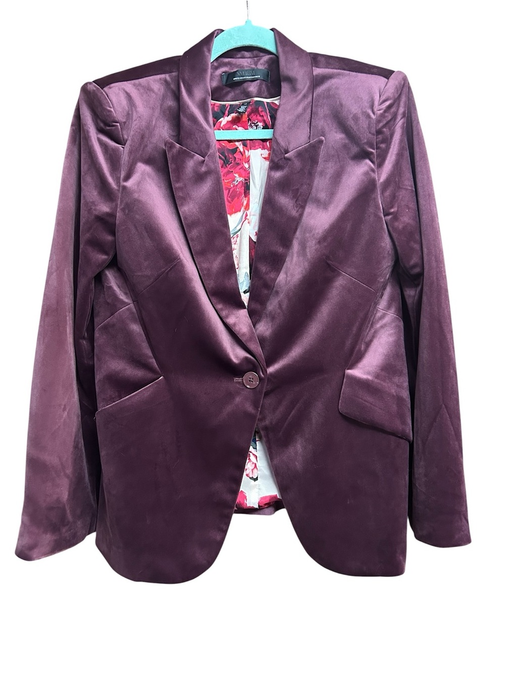 White House Black Market Maroon Wine Velvet Shoulder Pad Blazer